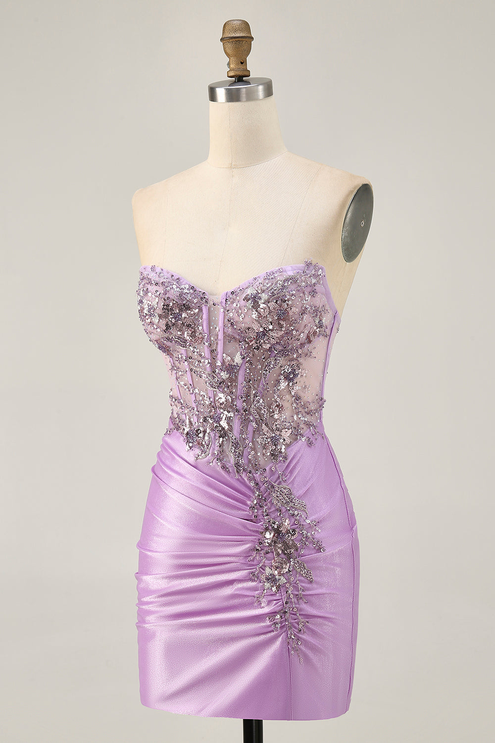 Sparkly Lilac Bodycon Strapless Short Homecoming Dress with Lace Up Back