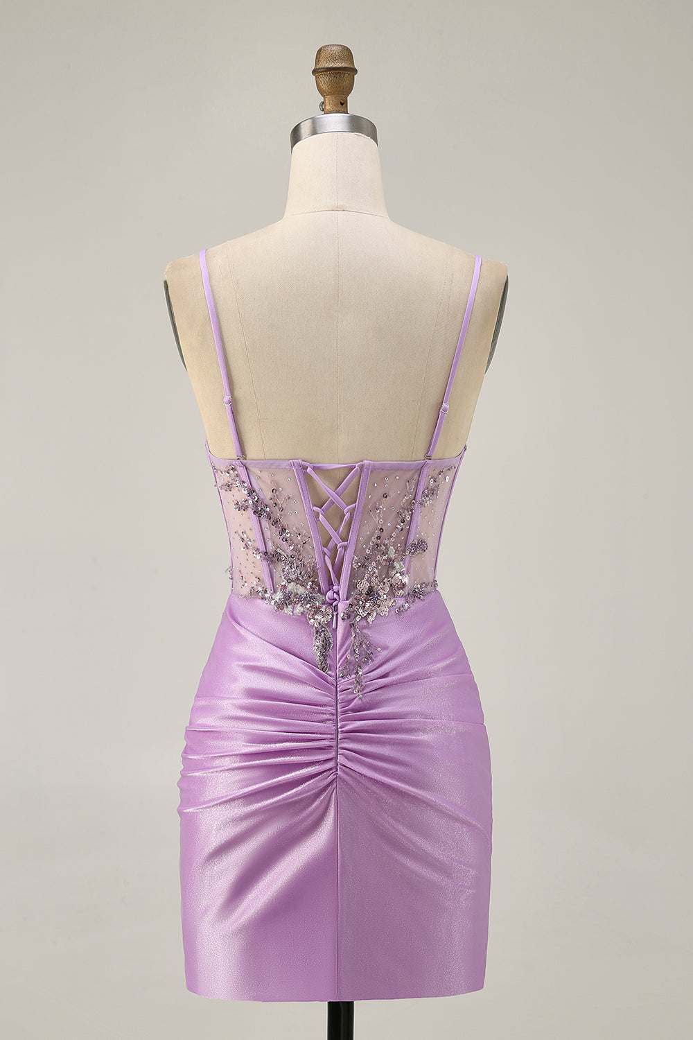 Sparkly Lilac Bodycon Strapless Short Homecoming Dress with Lace Up Back