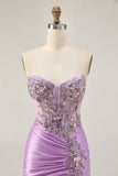 Sparkly Lilac Bodycon Strapless Short Homecoming Dress with Lace Up Back