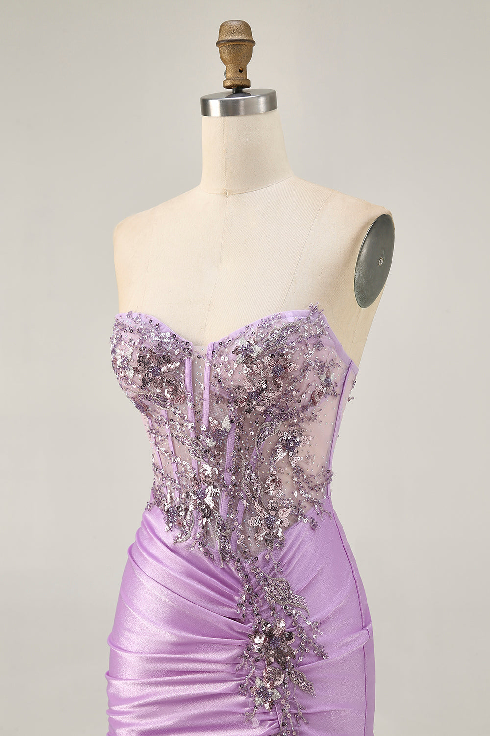 Sparkly Lilac Bodycon Strapless Short Homecoming Dress with Lace Up Back