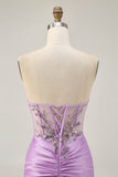 Sparkly Lilac Bodycon Strapless Short Homecoming Dress with Lace Up Back