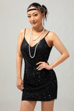Sparkly Black Sequins V Neck Bodycon Gatsby Short 1920s Dress