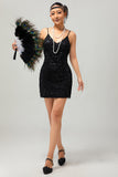 Sparkly Black Sequins V Neck Bodycon Gatsby Short 1920s Dress