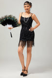 Sparkly Black Sequins Gatsby Short 1920s Dress with Fringes