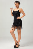 Sparkly Black Sequins Gatsby Short 1920s Dress with Fringes