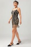 Sparkly Black Golden Sequins Gatsby Bodycon Short 1920s Dress