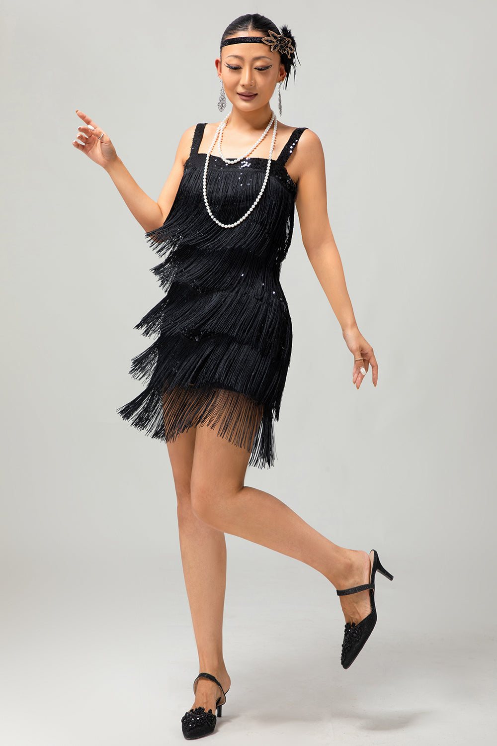 Sparkly Black Gatsby Fringed Bodycon Gatsby Short 1920s Dress with Sequins