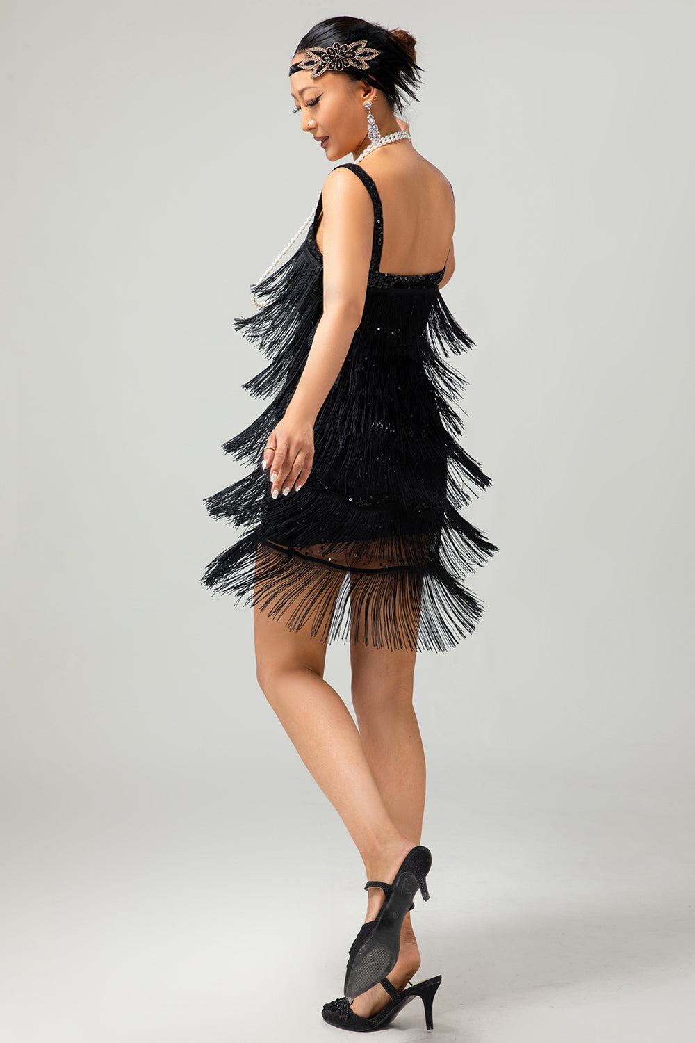 Sparkly Black Gatsby Fringed Bodycon Gatsby Short 1920s Dress with Sequins
