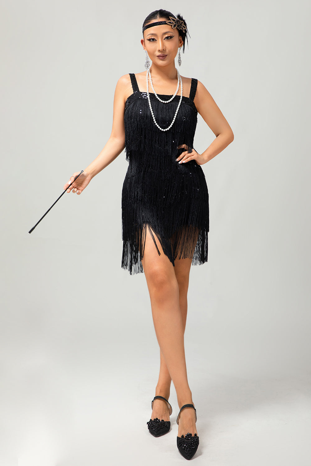Sparkly Black Gatsby Fringed Bodycon Gatsby Short 1920s Dress with Sequins