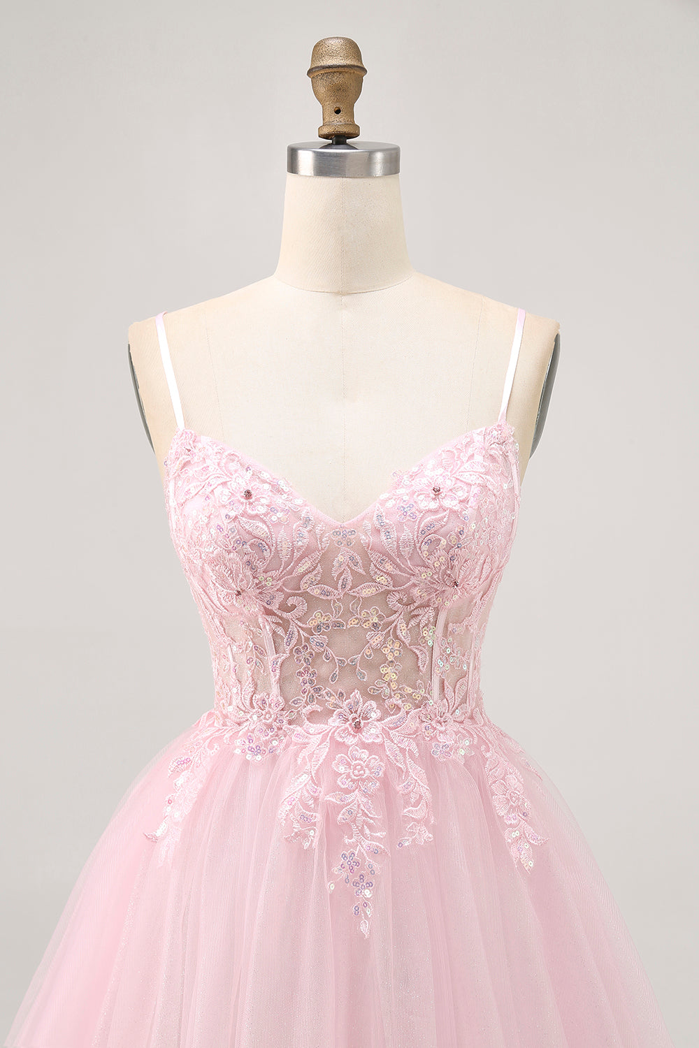 Pink A Line Corset Tulle Short Homecoming Dress with Appliques