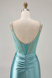 Sparkly Green Satin Bodycon Beaded Short Homecoming Dress with Streamer