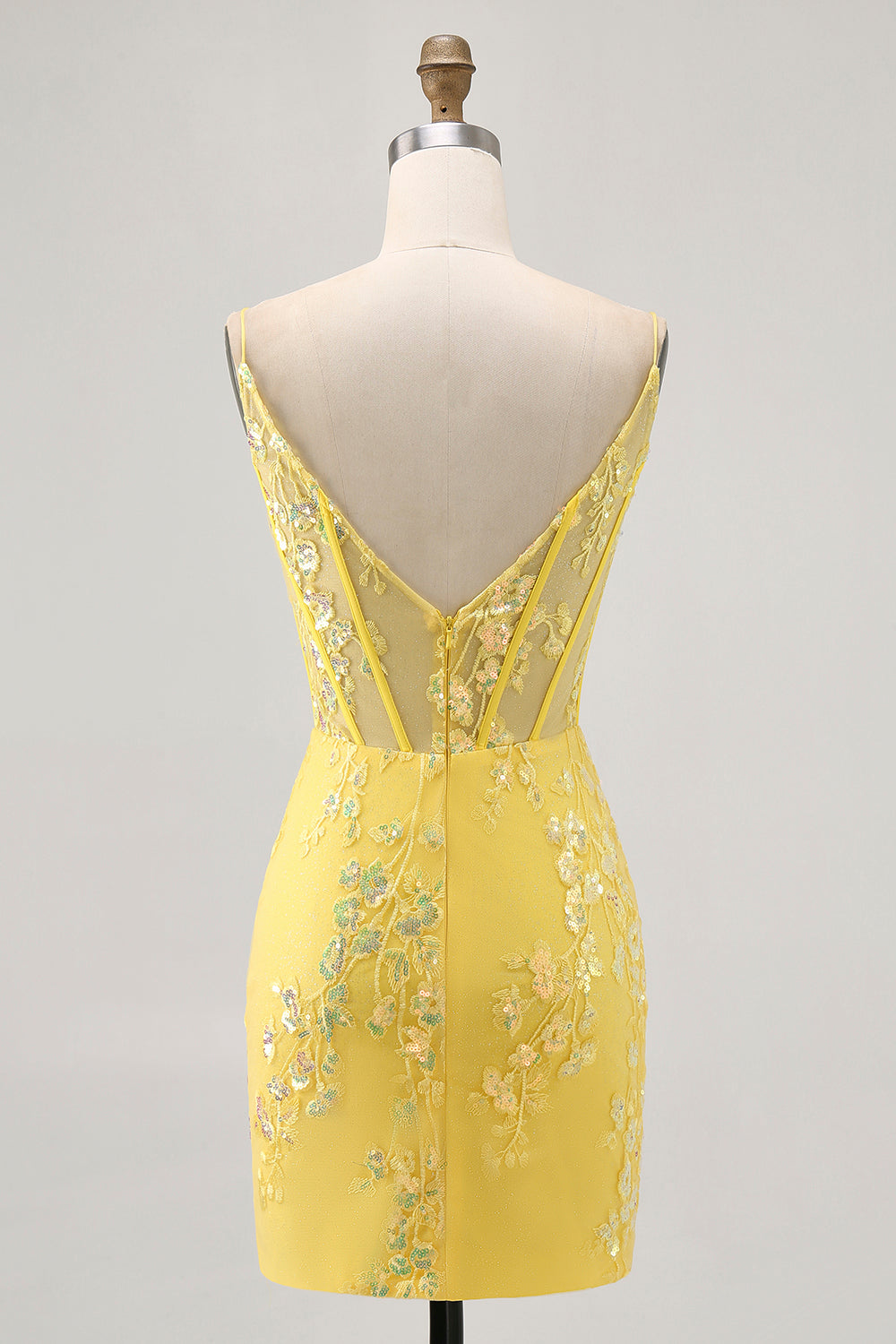 Floral Yellow Corset Tight Short Homecoming Dress with Sequins