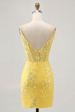 Floral Yellow Corset Tight Short Homecoming Dress with Sequins