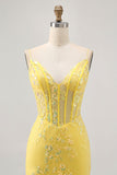 Floral Yellow Corset Tight Short Homecoming Dress with Sequins