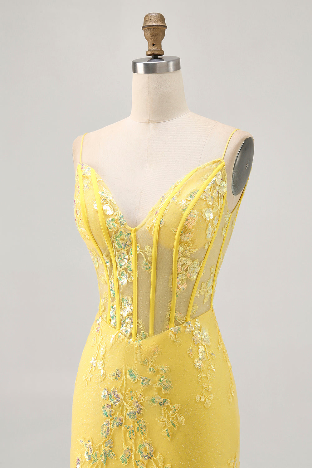 Floral Yellow Corset Tight Short Homecoming Dress with Sequins