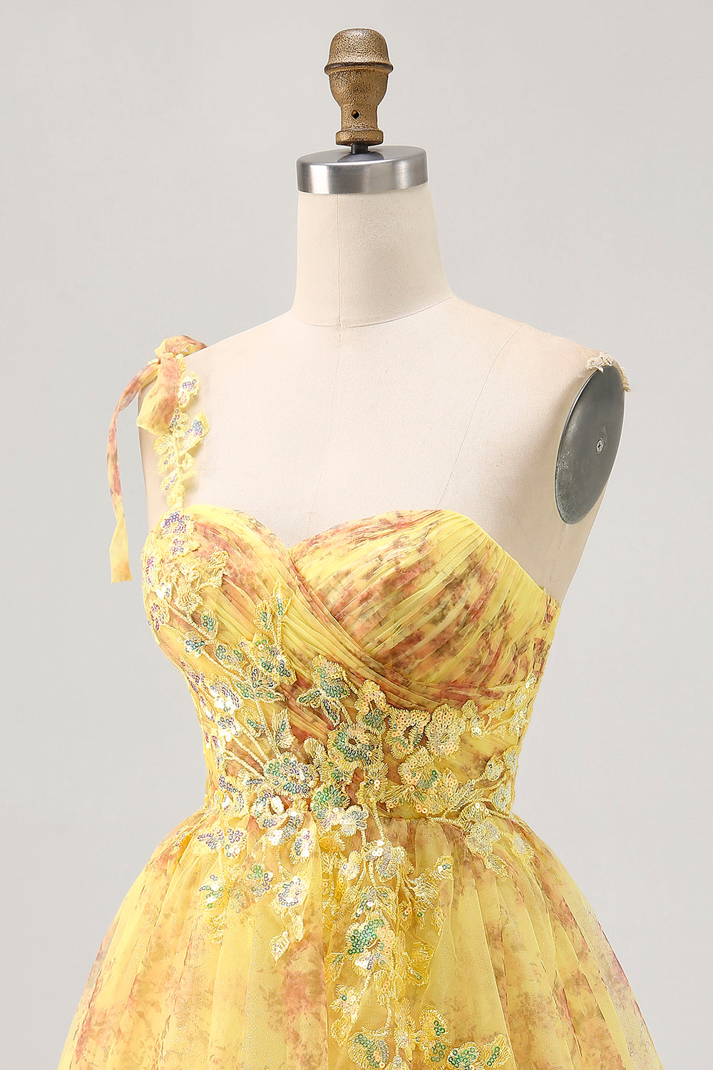 Yellow One Shoulder Sequins Printed A Line Homecoming Dress