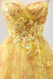 Yellow One Shoulder Sequins Printed A Line Homecoming Dress