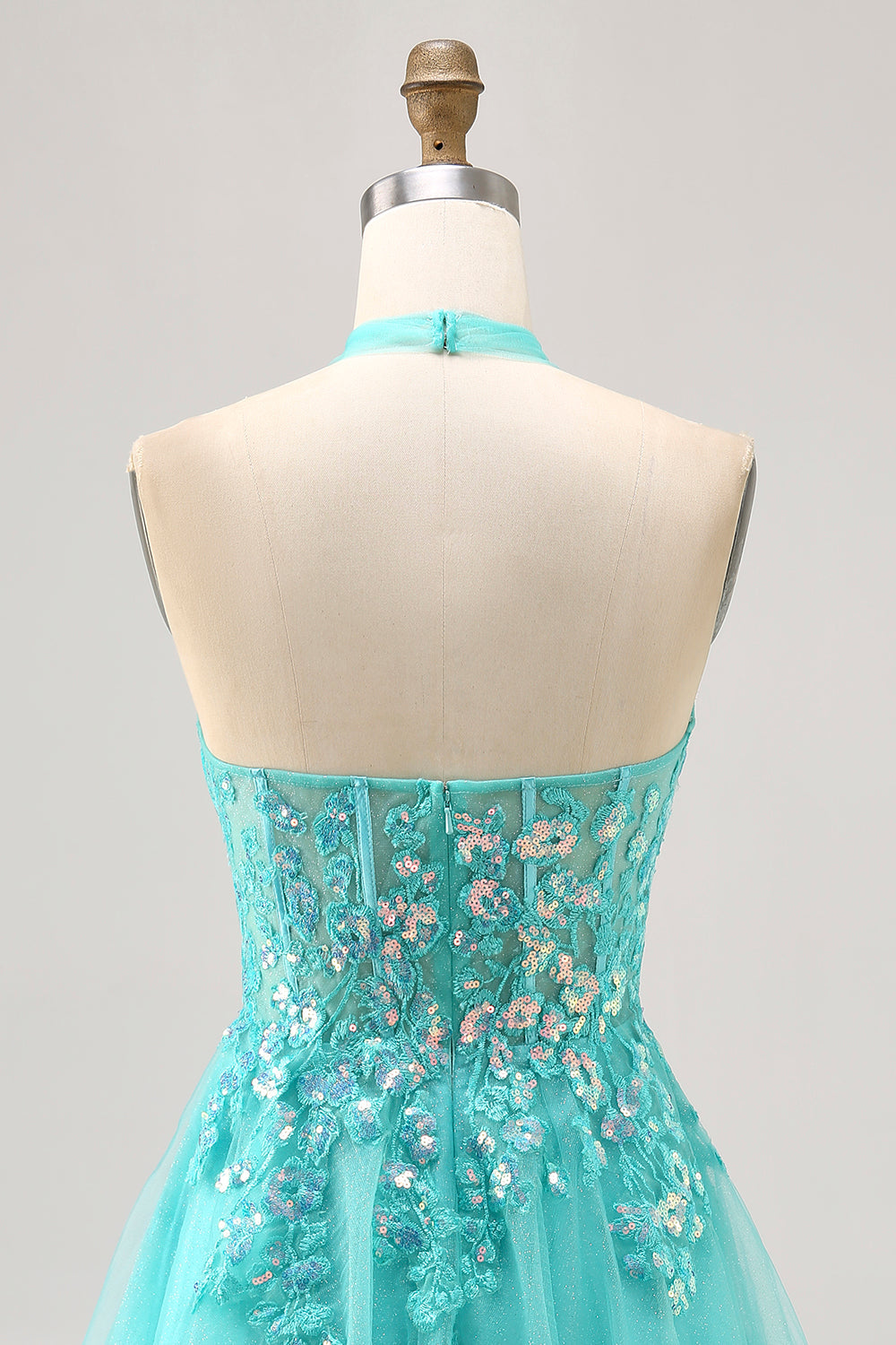 Halter Appliqued A Line Short Green Homecoming Dress