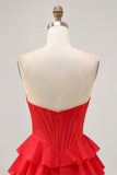Strapless Red A Line Tiered Corset Short Homecoming Dress