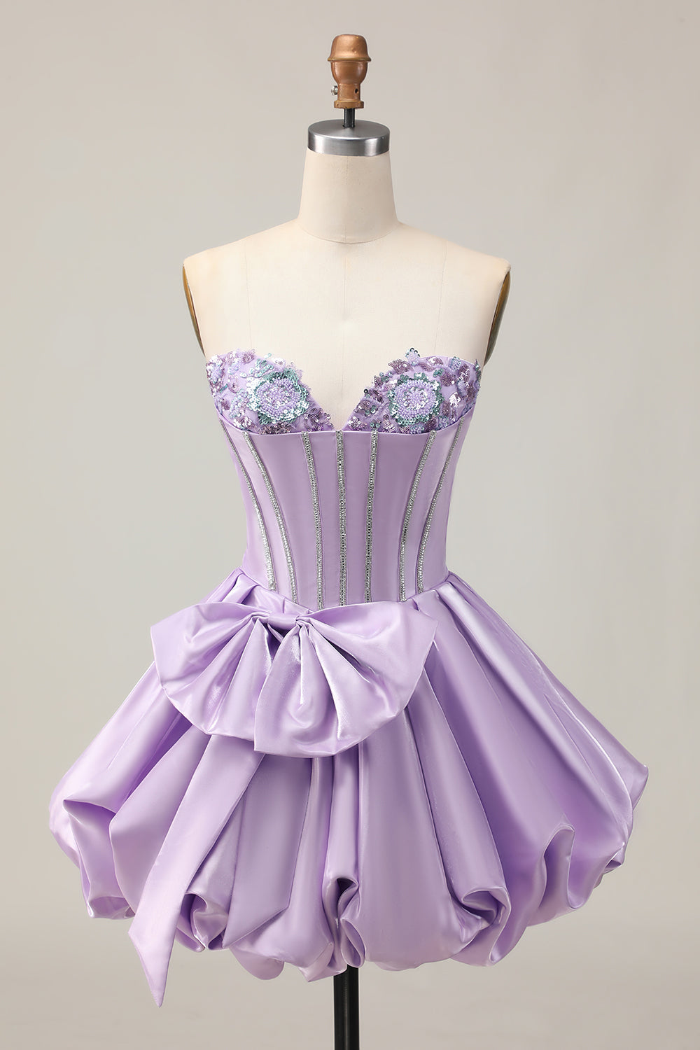 Sparkly Purple A-Line Strapless Sequins Short Homecoming Dress with Bow