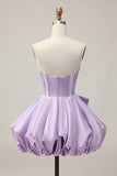 Sparkly Purple A-Line Strapless Sequins Short Homecoming Dress with Bow