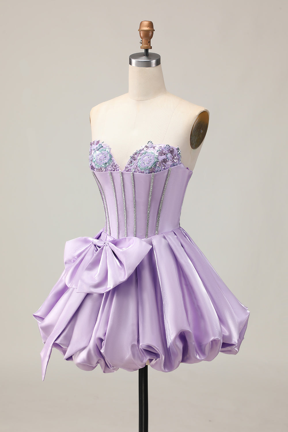 Sparkly Purple A-Line Strapless Sequins Short Homecoming Dress with Bow