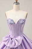 Sparkly Purple A-Line Strapless Sequins Short Homecoming Dress with Bow