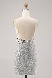 Sparkly Silver Mirror Sequins Corset Short Cocktail Dress