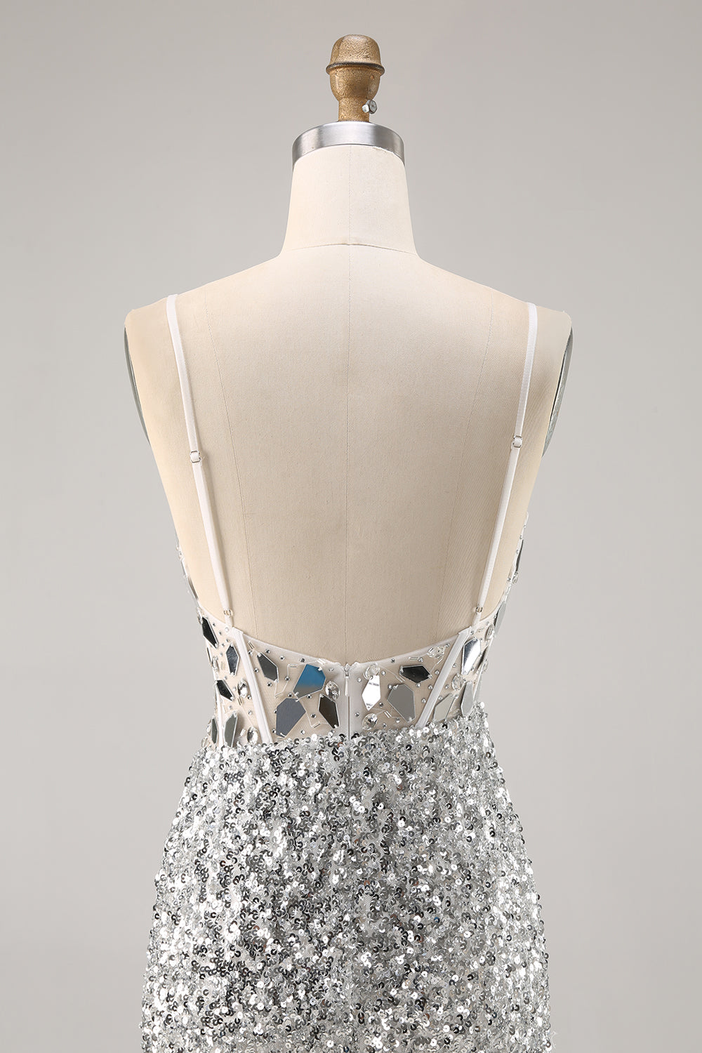 Sparkly Silver Mirror Sequins Corset Short Cocktail Dress
