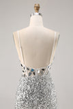 Sparkly Silver Mirror Sequins Corset Short Cocktail Dress