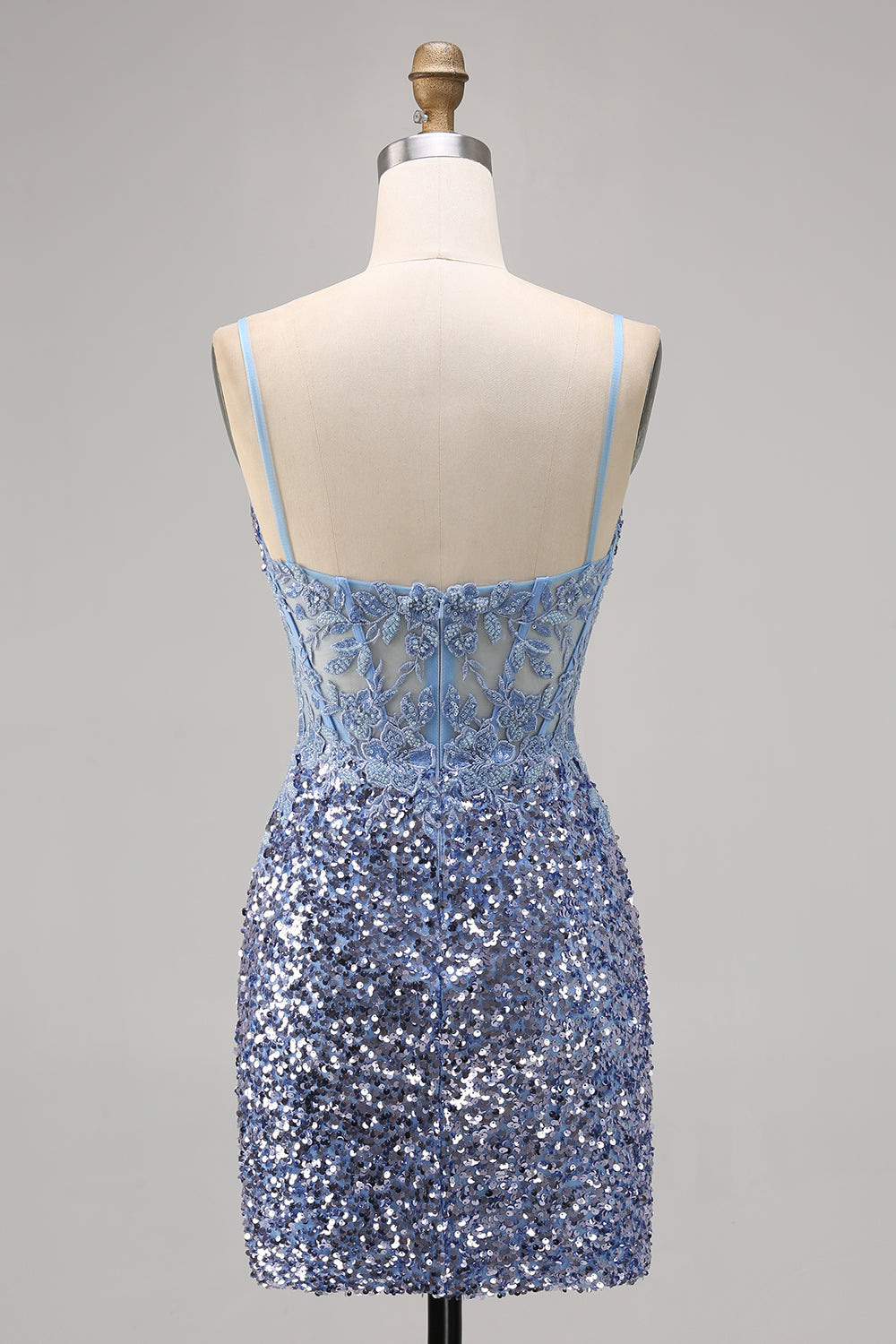 Sparkly Corset Grey Blue Bodycon Sequins Short Cocktail Dress