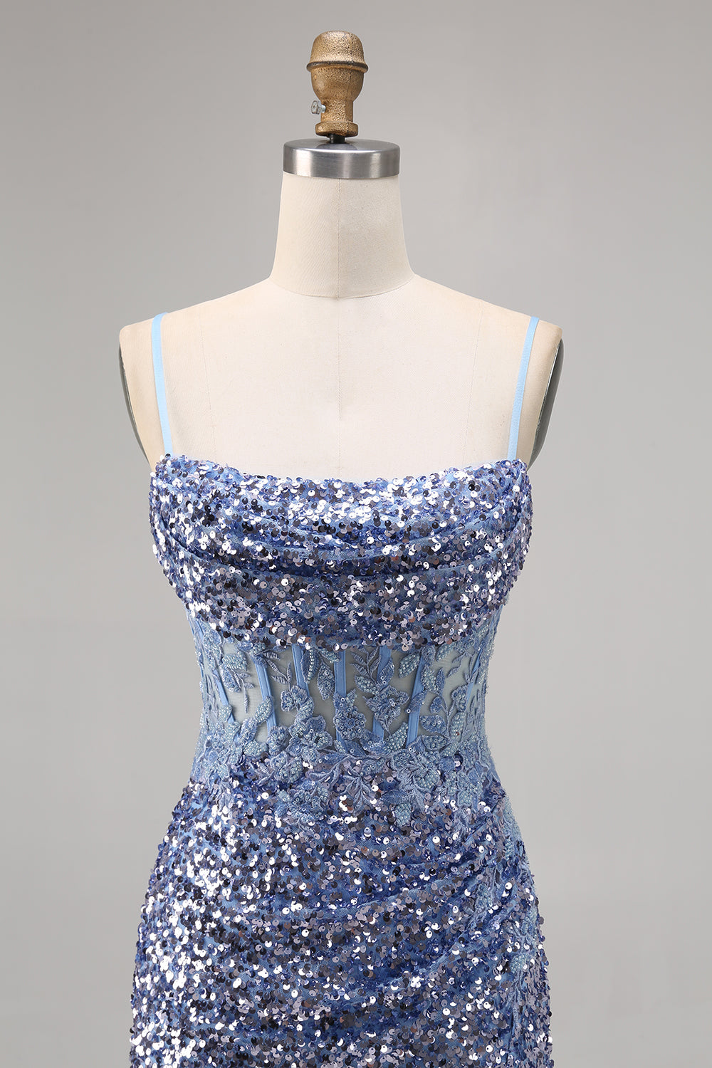 Sparkly Corset Grey Blue Bodycon Sequins Short Cocktail Dress