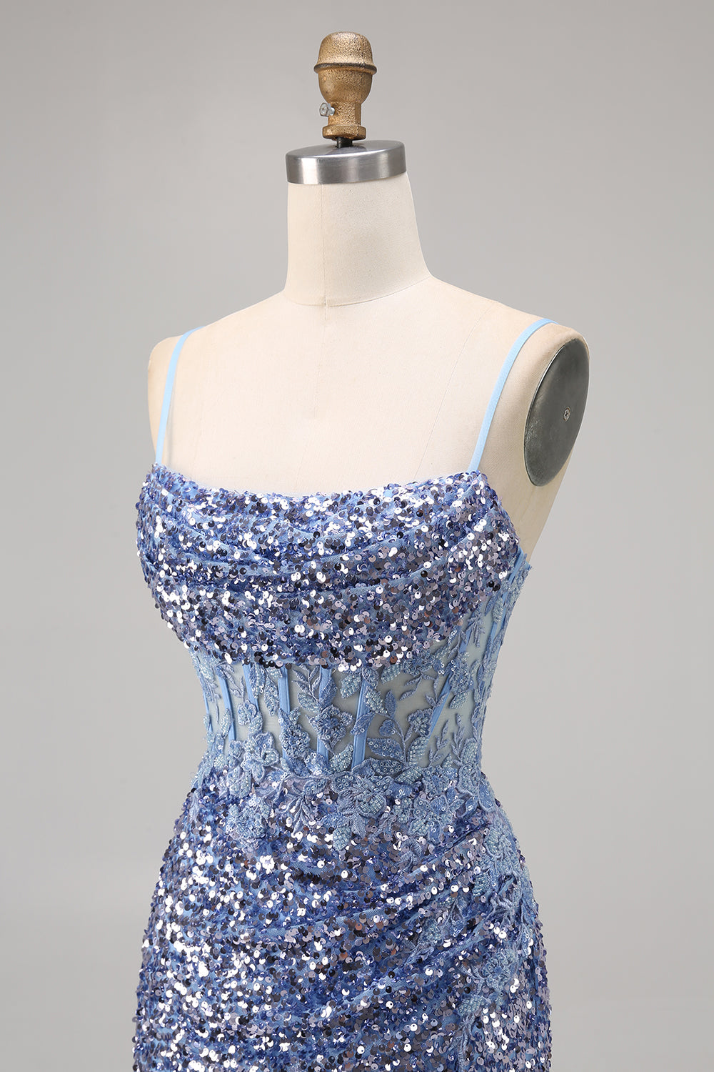 Sparkly Corset Grey Blue Bodycon Sequins Short Cocktail Dress