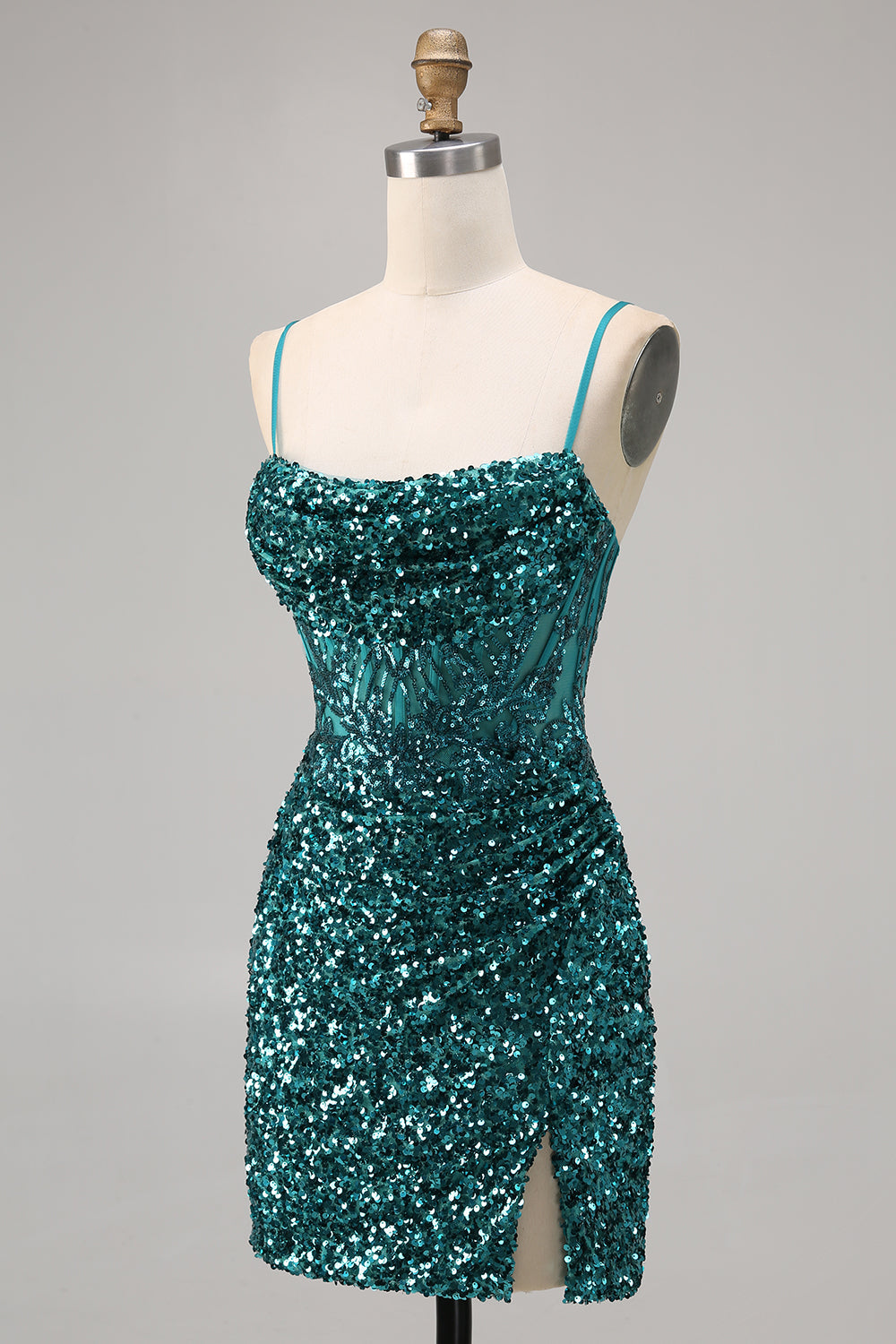 Sparkly Corset Grey Blue Bodycon Sequins Short Cocktail Dress