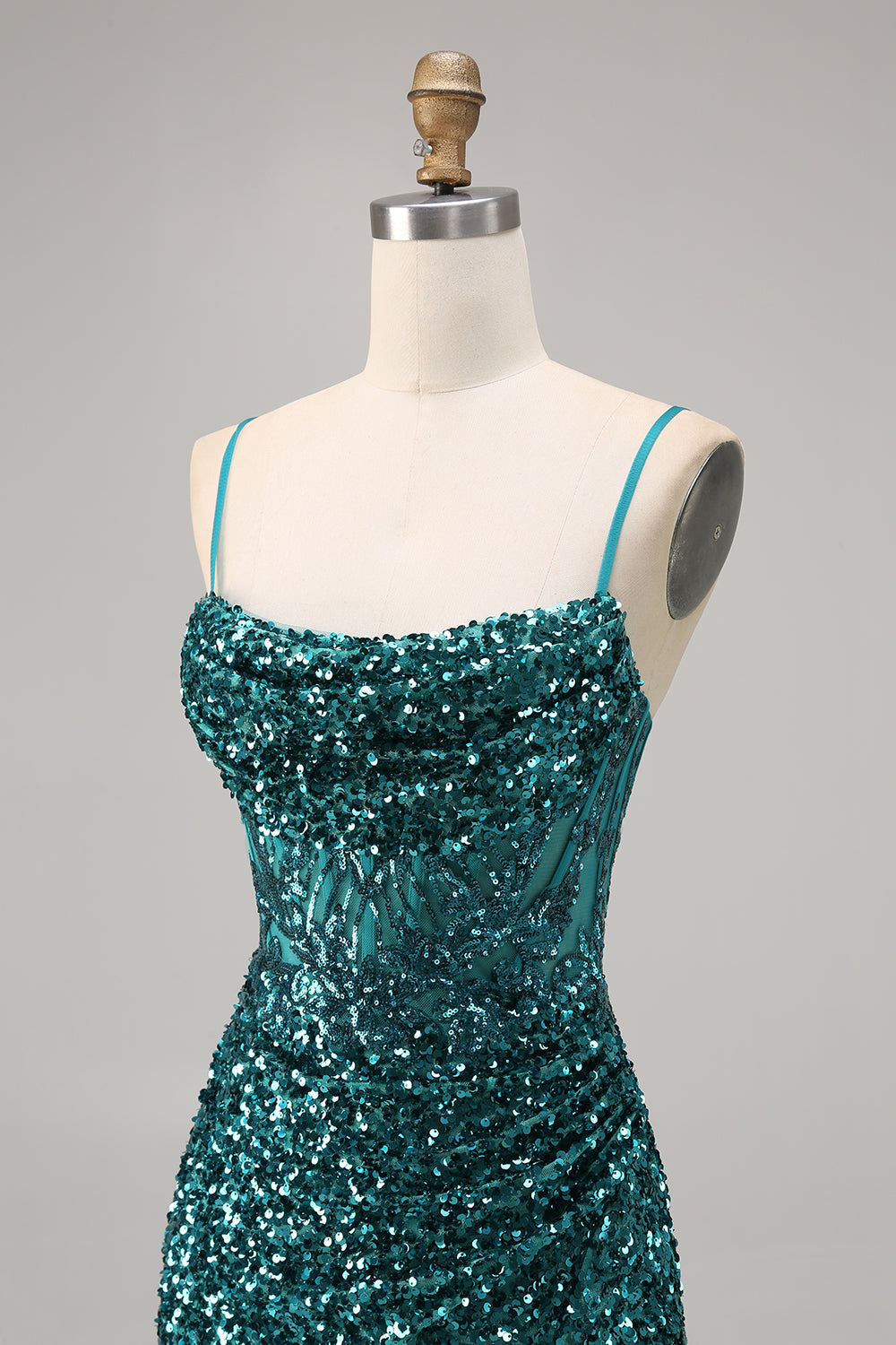 Sparkly Corset Grey Blue Bodycon Sequins Short Cocktail Dress