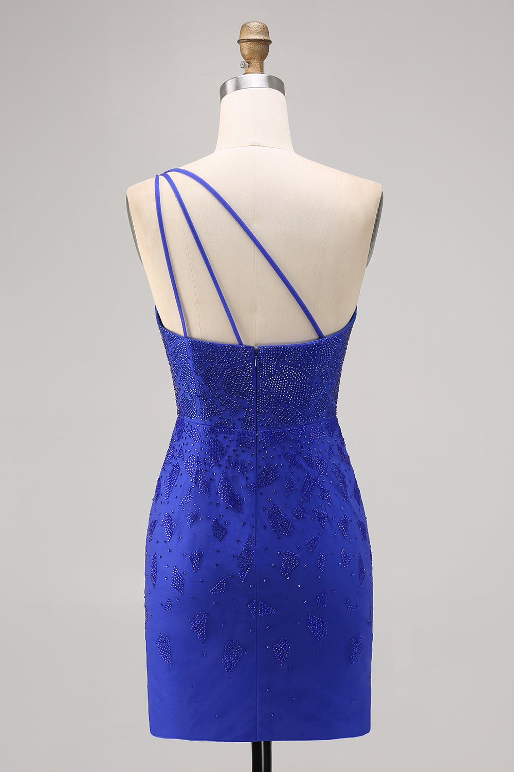 Sparkly Royal Blue Bodycon Beaded One Shoulder Short Cocktail Dress