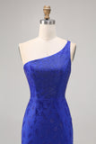 Sparkly Royal Blue Bodycon Beaded One Shoulder Short Cocktail Dress
