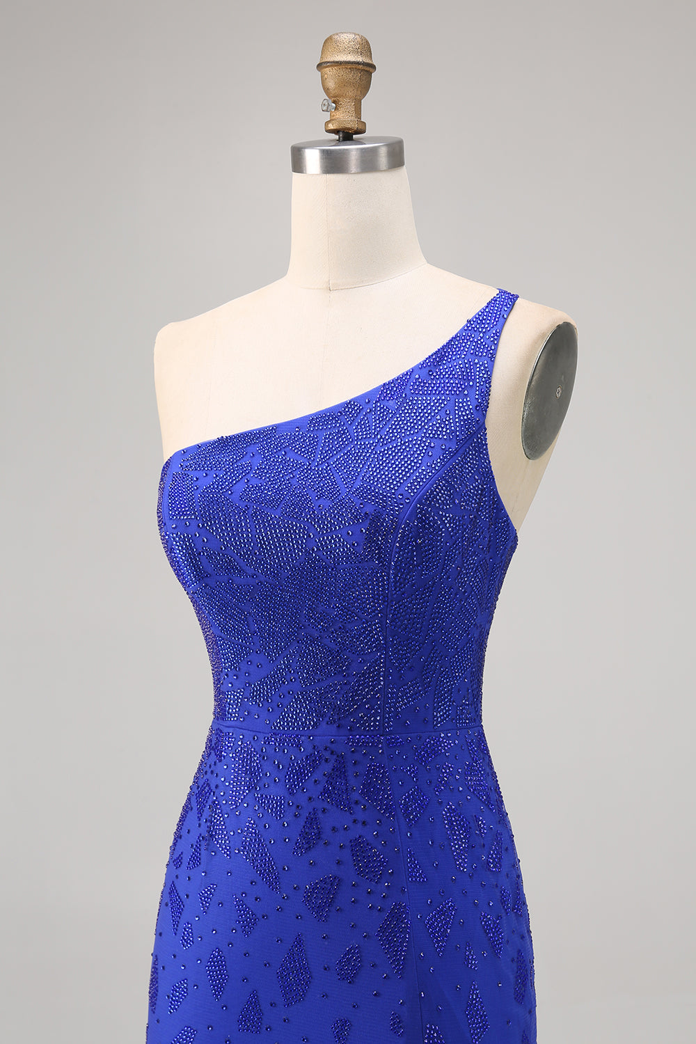 Sparkly Royal Blue Bodycon Beaded One Shoulder Short Cocktail Dress