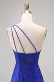 Sparkly Royal Blue Bodycon Beaded One Shoulder Short Cocktail Dress