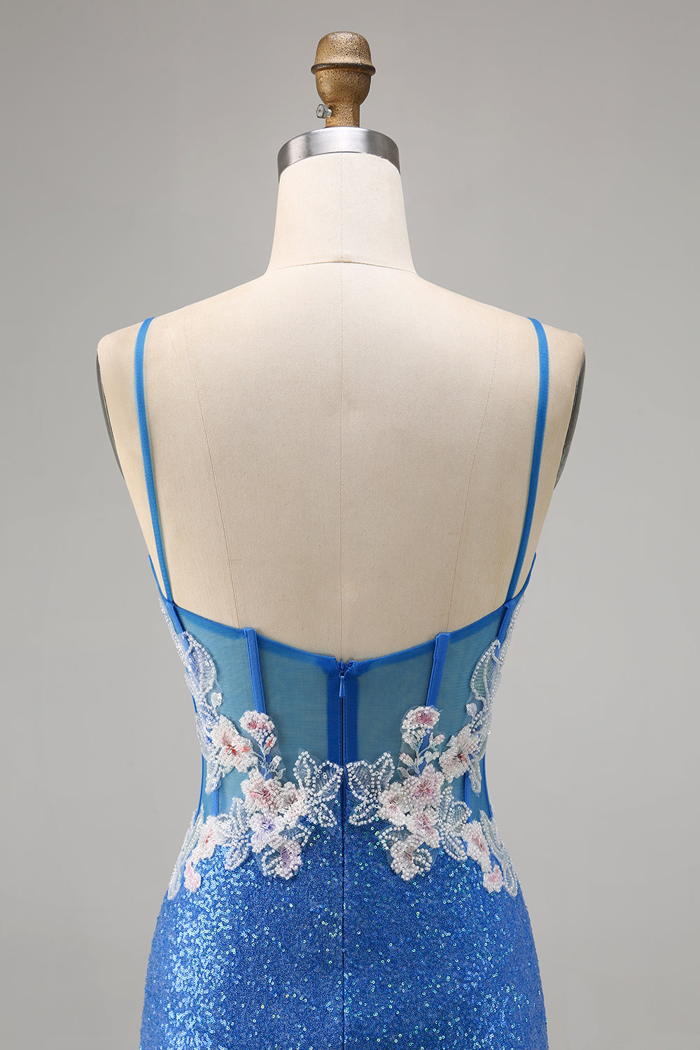Sparkly Floral Blue Bodycon Sequin Short Cocktail Dress with Slit