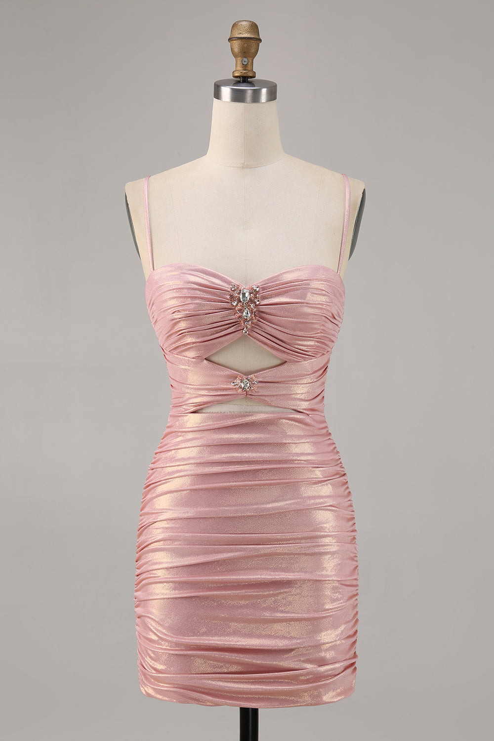 Blush Cut Out Ruched Tight Glitter Short Homecoming Dress