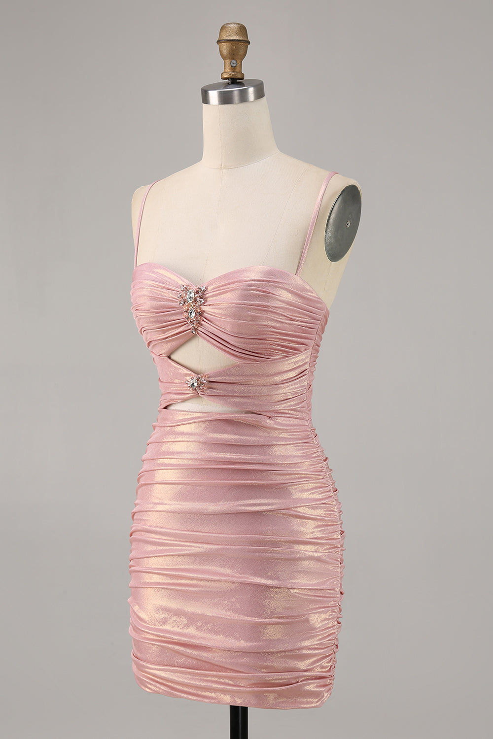 Sparkly Metallic Blush Cut Out Bodycon Short Cocktail Dress