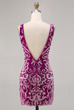 Sparkly Fuchsia Beaded Bodycon Mini Cocktail Dress