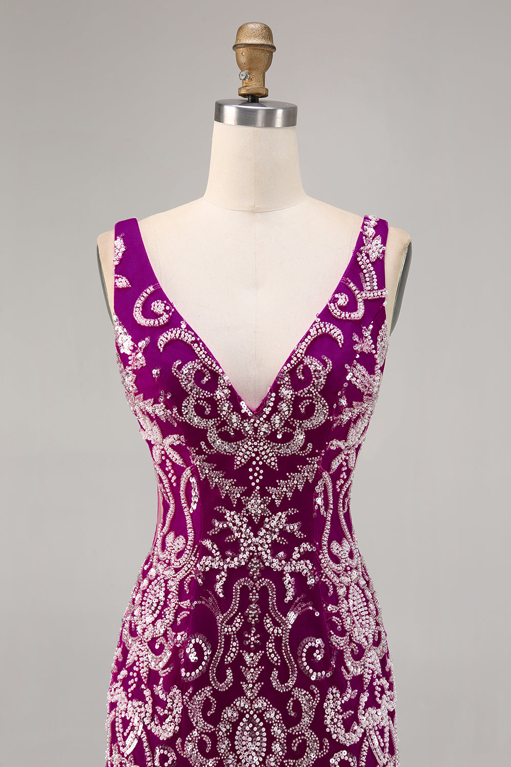Sparkly Fuchsia Beaded Bodycon Mini Cocktail Dress