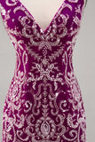 Sparkly Fuchsia Beaded Bodycon Mini Cocktail Dress