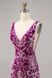 Sparkly Fuchsia Beaded Bodycon Mini Cocktail Dress