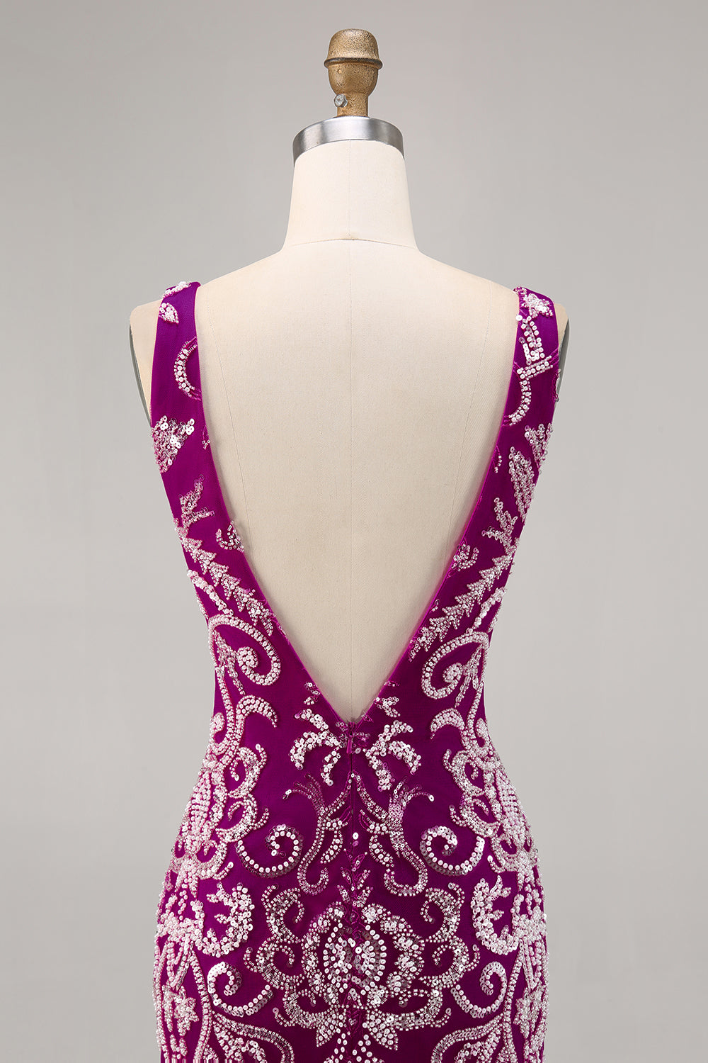 Sparkly Fuchsia Beaded Bodycon Mini Cocktail Dress