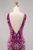 Sparkly Fuchsia Beaded Bodycon Mini Cocktail Dress