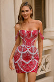 Red Off the Shoulder Bodycon Homecoming Dress with Sequins