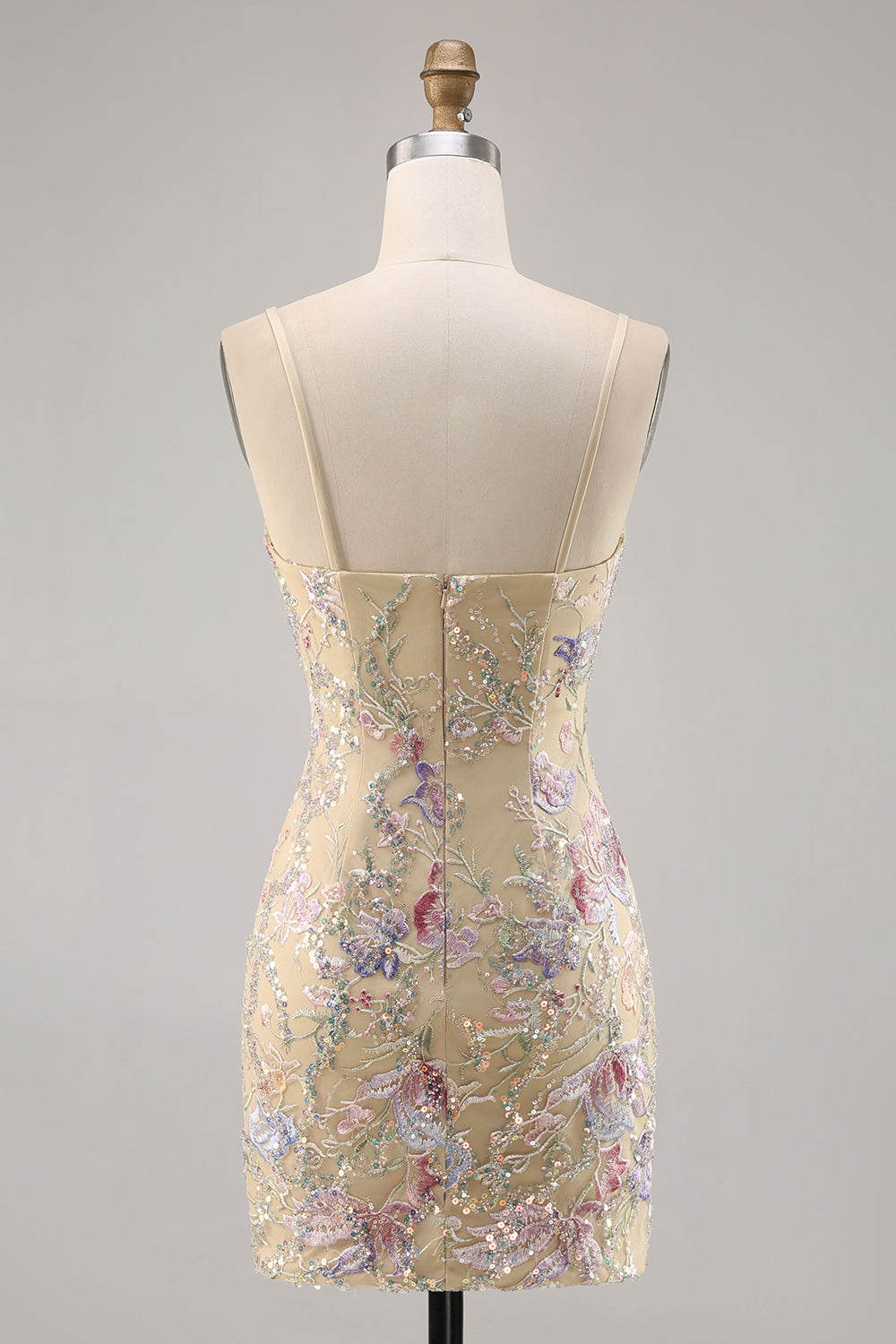 Sparkly Floral Apricot Short Bodycon Cocktail Dress